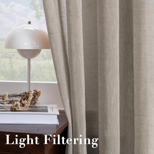 H.VERSAILTEX Taupe Linen Sheer Curtains 96" 2 Panels Grommet