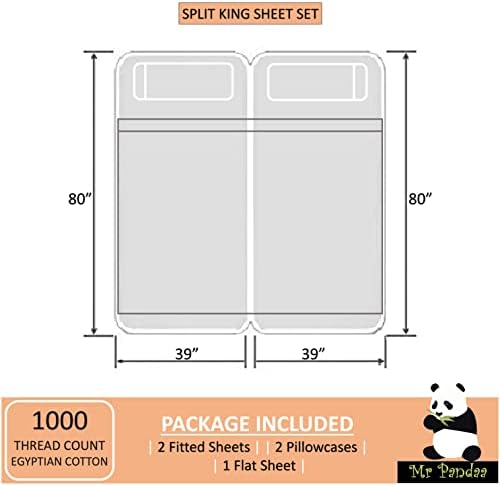 Split King Sheets Sets for Adjustable Bed, 1000-Thread-Count 100%