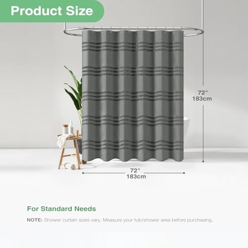 Dynamene Farmhouse Shower Curtain Chenille Striped 72"x72" Charcoal