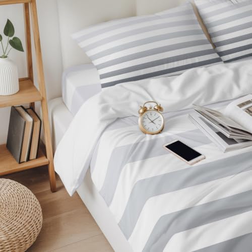 4 Pieces Duvet Cover Queen Bedding Sets Abstract Ombre White Grey