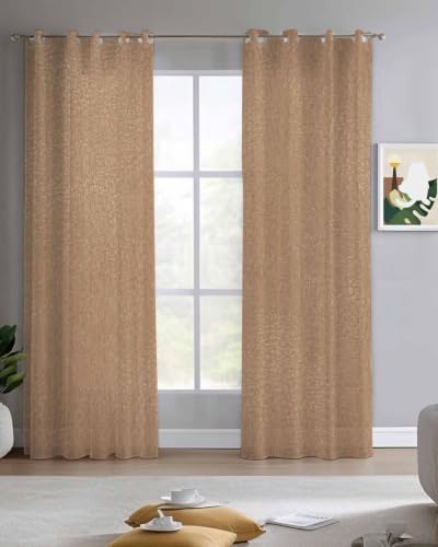 Rustic Tan Texture Sheer Curtains for Living Room 84 inch Length 2