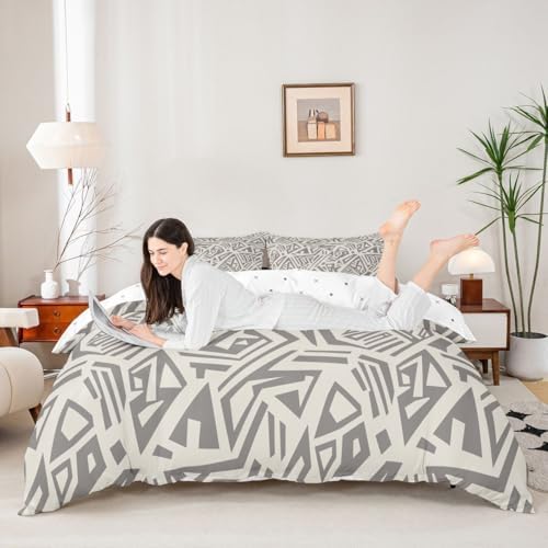 Erosebridal Light Gray Geometric Teens Duvet Cover 3 Piece Bohemian