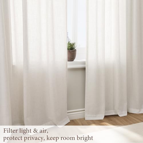 SMABU Extra Long Linen Curtains 120 Inches Long Hook Belt 2 Panels