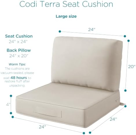Codi Outdoor Chair Cushions, 24x24 Deep Seat Replacement Set, Beige