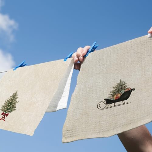 XPH Vintage Christmas Tree Kitchen Dish Towels Set of 2, Christmas