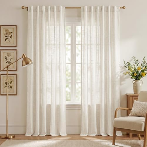 NICETOWN Semi Sheer Linen Curtains for Living Room, Grommet Light