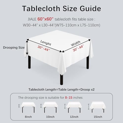 JIALE White Table Cloth Square Tablecloth 60 x 60 Inches Spill-Proof