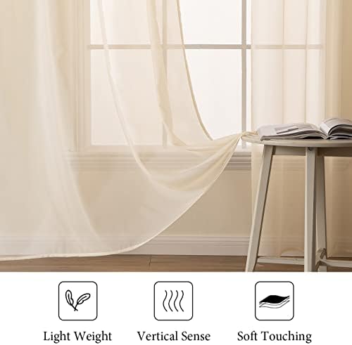 MIULEE Cream Beige Sheer Curtains 54 X 96 Inches, 2 Panels