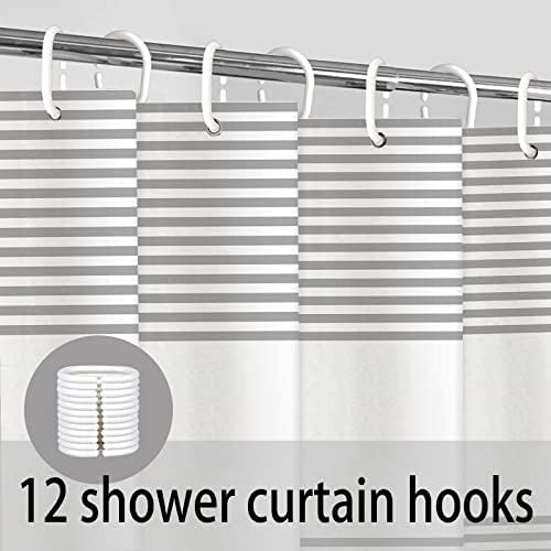 bufftieo Gray Striped Tassel Shower Curtain 72" x 72" Boho Farmhouse