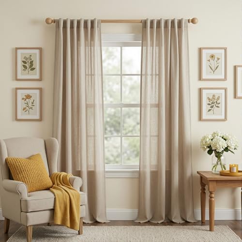 MYSKY HOME Taupe Curtains 96 Inches Long for Living Room Sliding Glass
