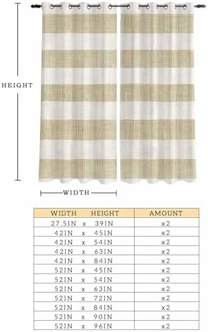 Brown Striped Window Curtains 96 Inch Length, Vintage Linen Pattern