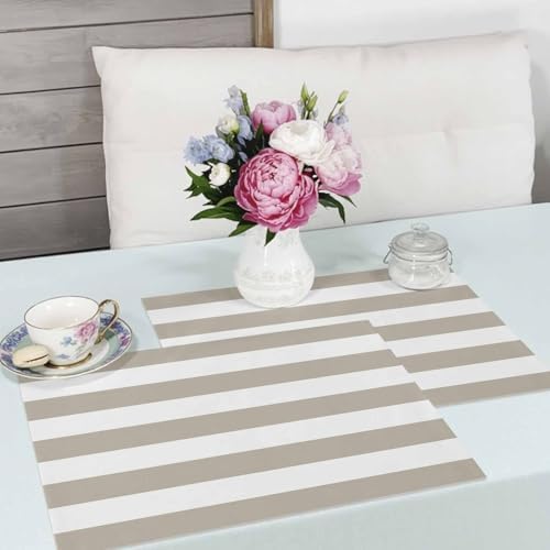 Placemats Set of 4, Beige and White Stripe Washable Table Mats for