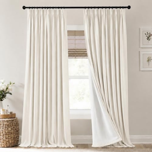 108 Inch Pinch Pleated Blackout Linen Curtains, 9FT Long Floor to