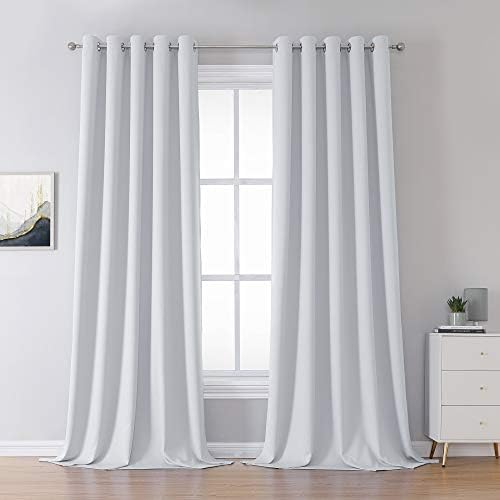 DUALIFE Greyish White Curtains 120 Inch Length Grommet Top Blackout