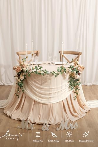 Ling's Moment 14Ft Ivory Table Runner, Wedding Sheer Chiffon Table