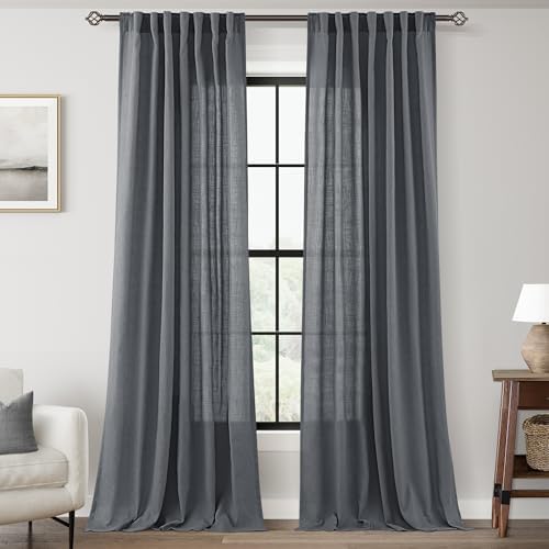 Dark Gray Curtains for Living Room Back Tab Modern Farmhouse Semi
