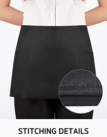 Syntus 3 Pack Cotton Server Apron with Pockets for Women, Black Waist