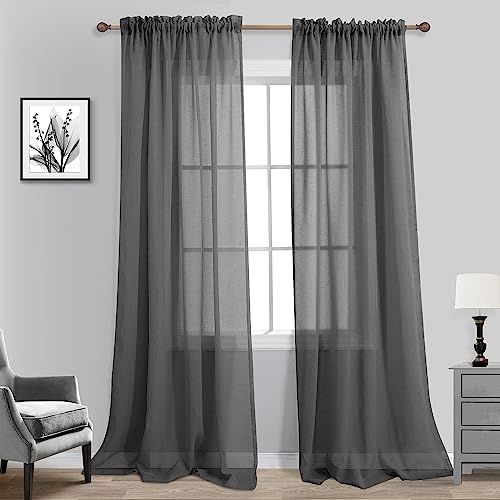 Dark Gray Curtains 108 Inches Long for Living Room Set of 2 Rod Pocket