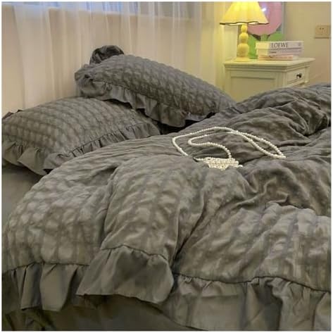 UOIO Ruffle Duvet Cover Set King Size - Boho Chic Ruffled Seersucker