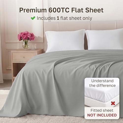 California Design Den Luxury 600 Thread Count King Flat Sheet, Light