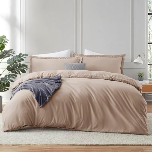 Hearth & Harbor Khaki Duvet Cover Queen Size, 3 Piece Bedding Set
