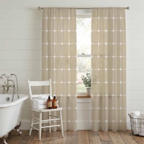 T&H XHome Minimalist Sheer Curtains 108 Inch Long 2 Panels Grid Lines