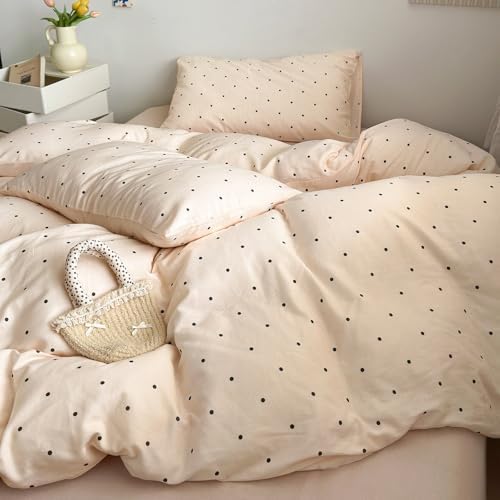 Boho Polka Dots Beige Duvet Cover Set Queen 100% Cotton Bedding Set