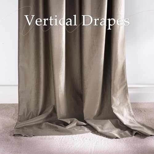 NICETOWN Taupe Velvet Curtains 8 ft Room Darkening Thermal Insulated