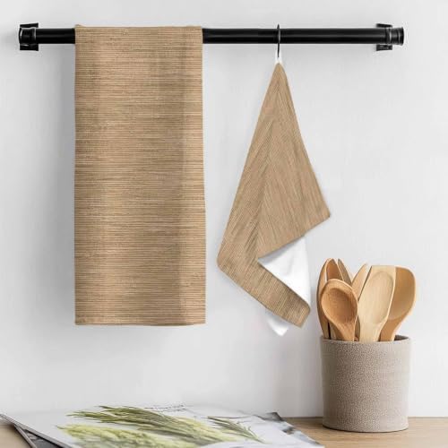 Light Khaki Kitchen Towel Rustic Minimalist Solid Color Linen Texture