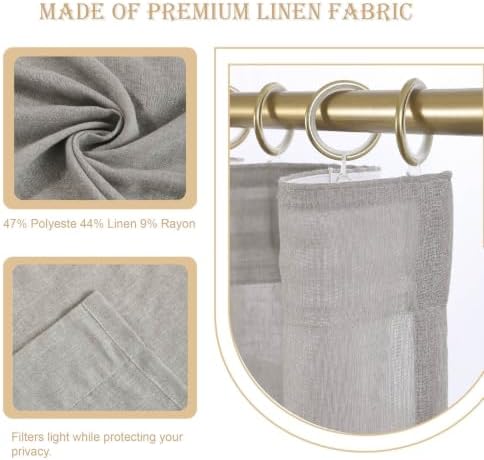 2 Panels Semi Sheer Linen Back Tab Curtains for Living Room, 72"W x