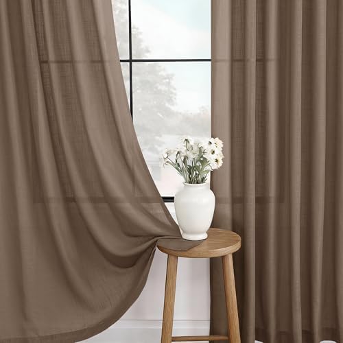 Chocolate Brown Linen Curtain 96 inch Length 2 Panels Set Back Tab
