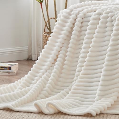 Nookly Cream King Size Blanket for Bed, Soft Lightweight Plush Ribbed