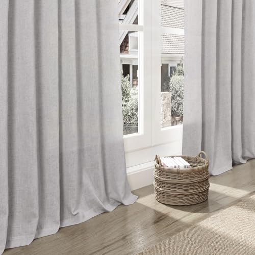 Nanspring Grey Linen Back Tab Curtains 84 Inch Length for Living Room