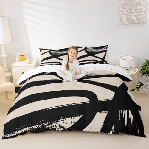 Feelyou Abstract Duvet Cover Kids Bedding Beige Grey Set Queen Size
