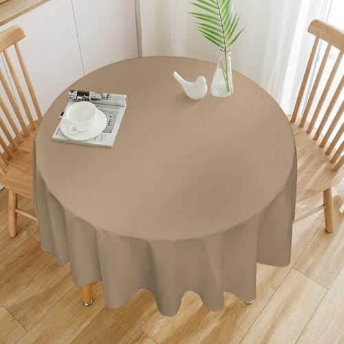 Round Tablecloth, Solid Plain Beige Table Cloth Washable Table Cover