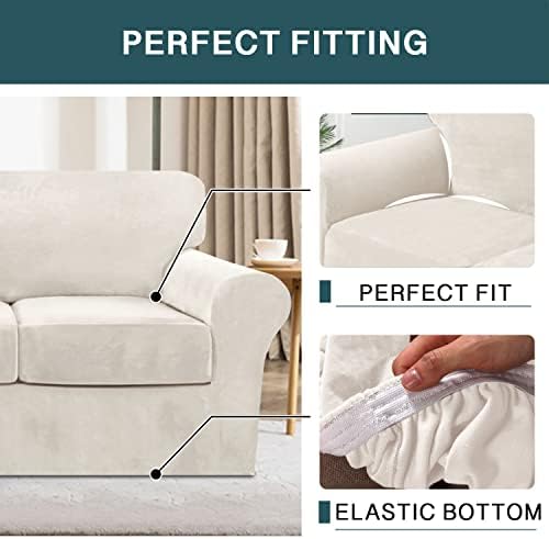 FantasDecor 4 Piece Sofa Velvet Couch Covers for 3 Cushion Stretch