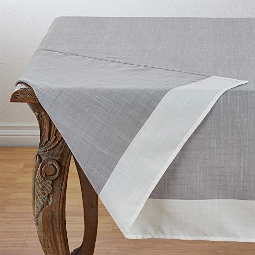 Fennco Styles Grey and White Two Tone Banded Border Tablecloth 67 x