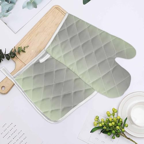 Oven Mitts and Pot Holder Set for Kitchen, Light Green Grey Ombre
