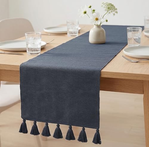 PurpleEssences Solid Ribbed Table Runner, 13x72 in - Mineral Gray