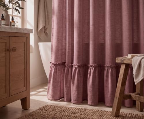 Ruffle Linen Shower Curtain 72x84, Linen Blend with Gathered Flounce