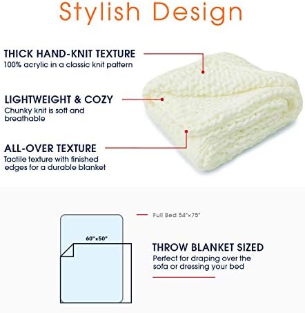 Cheer Collection Chunky Cable Knit Throw Blanket for Couch, Sofa