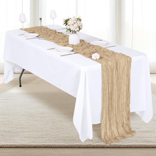 12 Pack Beige Cheesecloth Table Runner 17x108 Inch Semi Sheer Boho