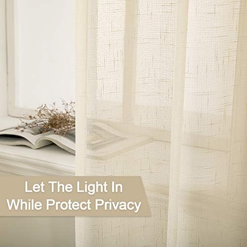 MIULEE Natural Light Beige Linen Semi Sheer Window Curtains - Elegant