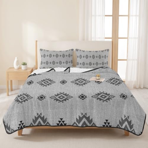 Grey Boho Queen Size Down Alternative Comforter, Lightweight Comforter
