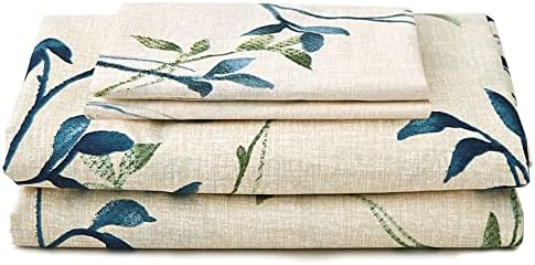 JSD Beige Leaves Printed Full Sheet Set Extra Deep Pocket