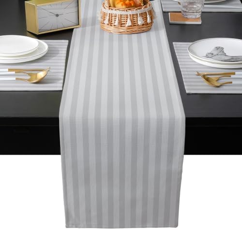 Light Gray Stripes Table Runner and Placemats Set of 4 Neutral Tone