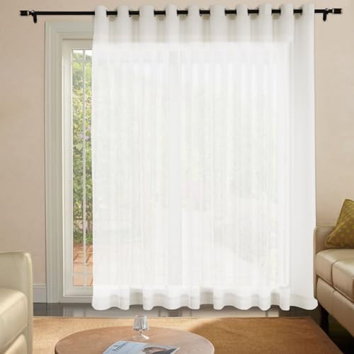 Frelement 120 Inches Extra Wide Linen Sheer Curtains for French Door