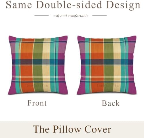 Green Orange Tartan Pillow Cover Classic Plaid 22x22 Inch Set of 2