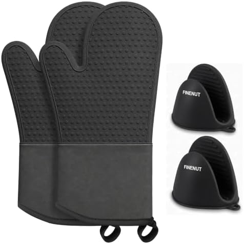 AMISARE 4-Pcs 13.39" Silicone Oven Mitts & Mini Mitts, BBQ Baking
