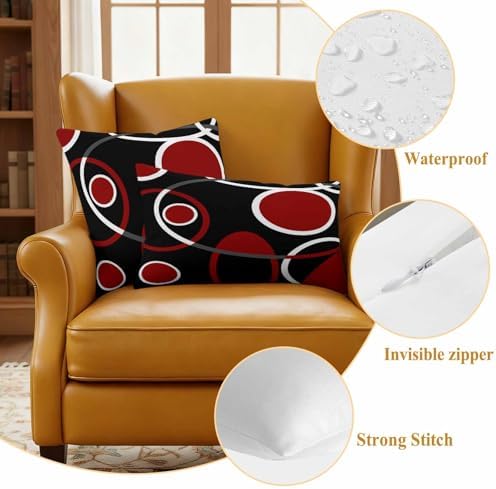 Outdoor Throw Pillow Covers,Burgundy Red Color Block Waterproof